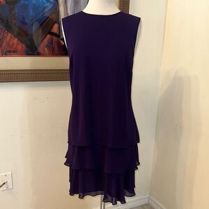 Ralph Lauren Black Label Elegant Purple Tiered Ruffled Sleeveless Dress Size 14